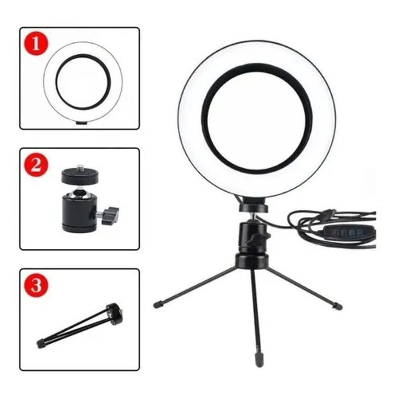 Ring Light Led Mesa Iluminador Pequena 6 Polegada Tripé