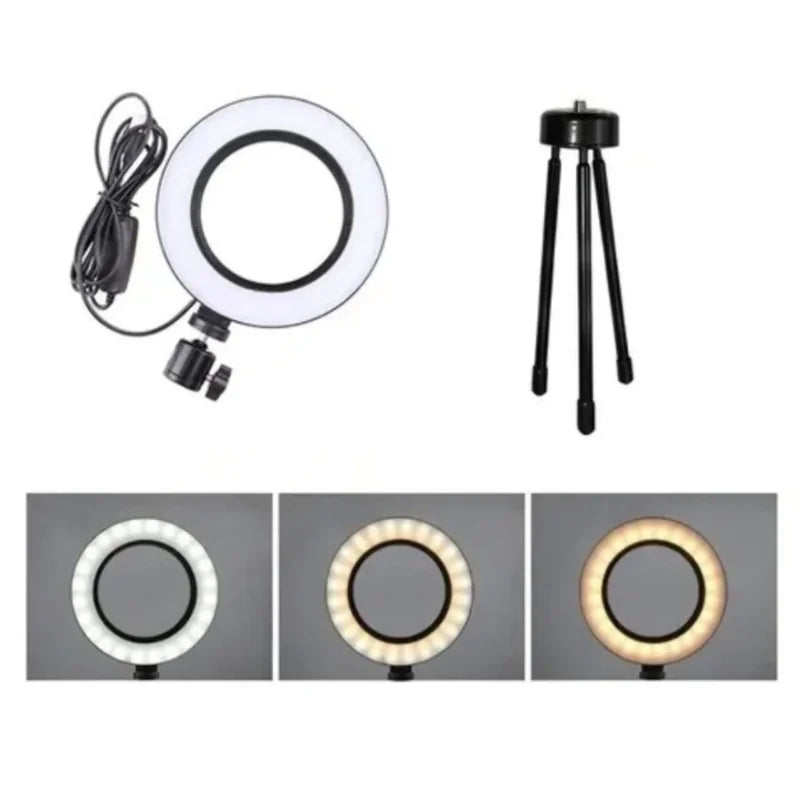 Ring Light Led Mesa Iluminador Pequena 6 Polegada Tripé