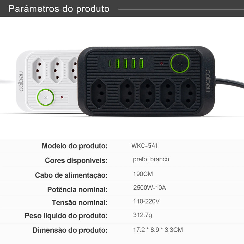 Tomada USB Régua Tensão de 110-220V